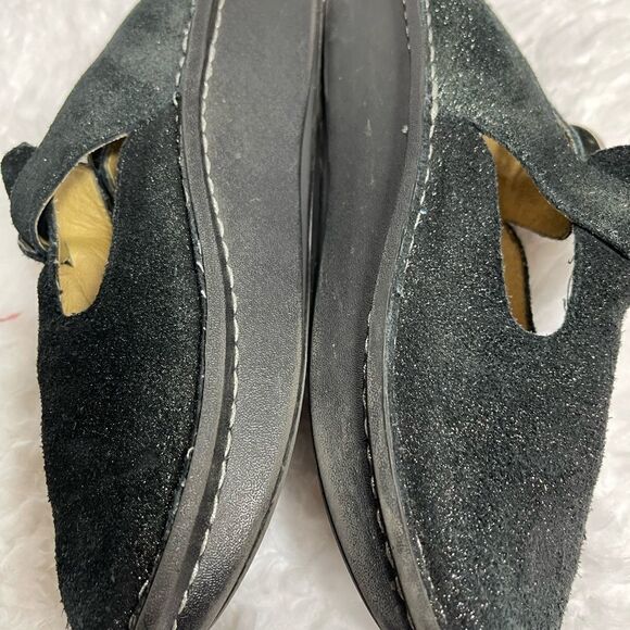 Alegria Paloma leather black glittery suede mules with side buckle  SZ 37 - Picture 7 of 10